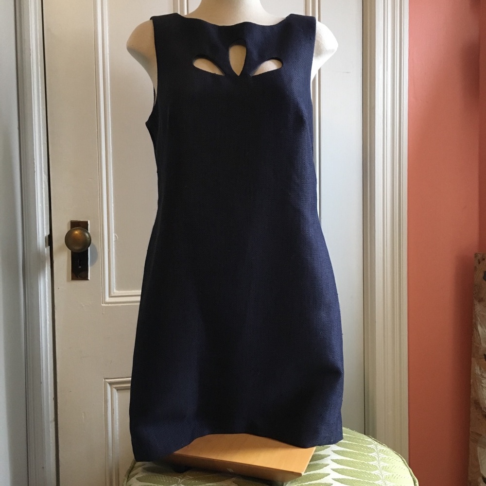 Oleg Cassini Navy Linen Shift Dress - Picture 1 of 5